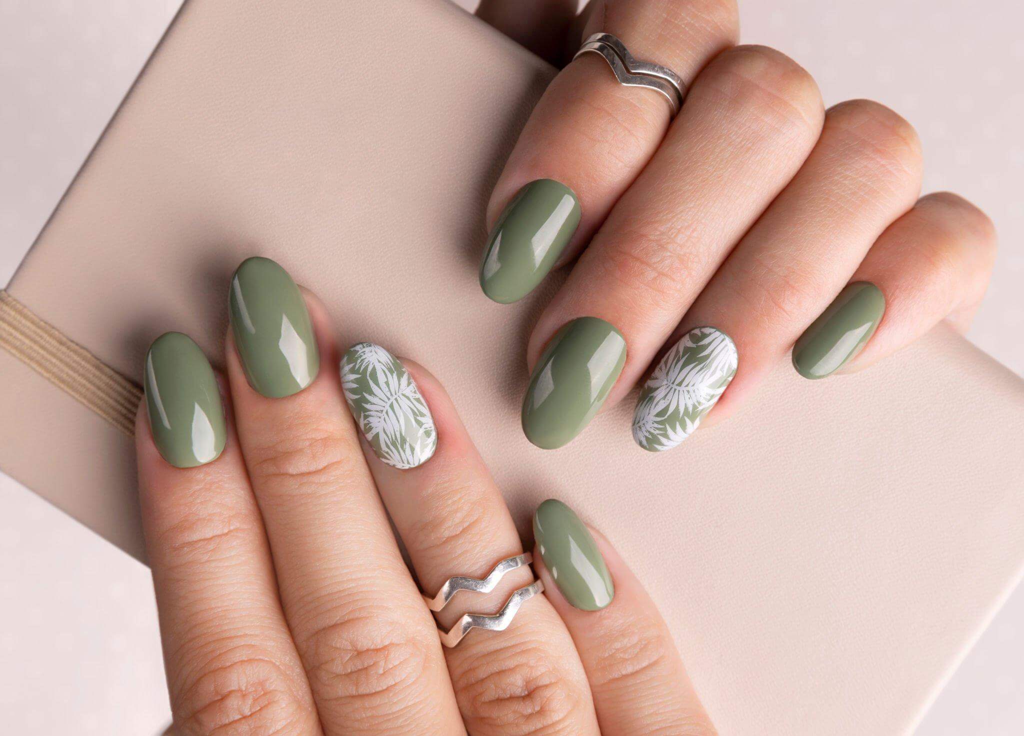 women's nail art design greenish